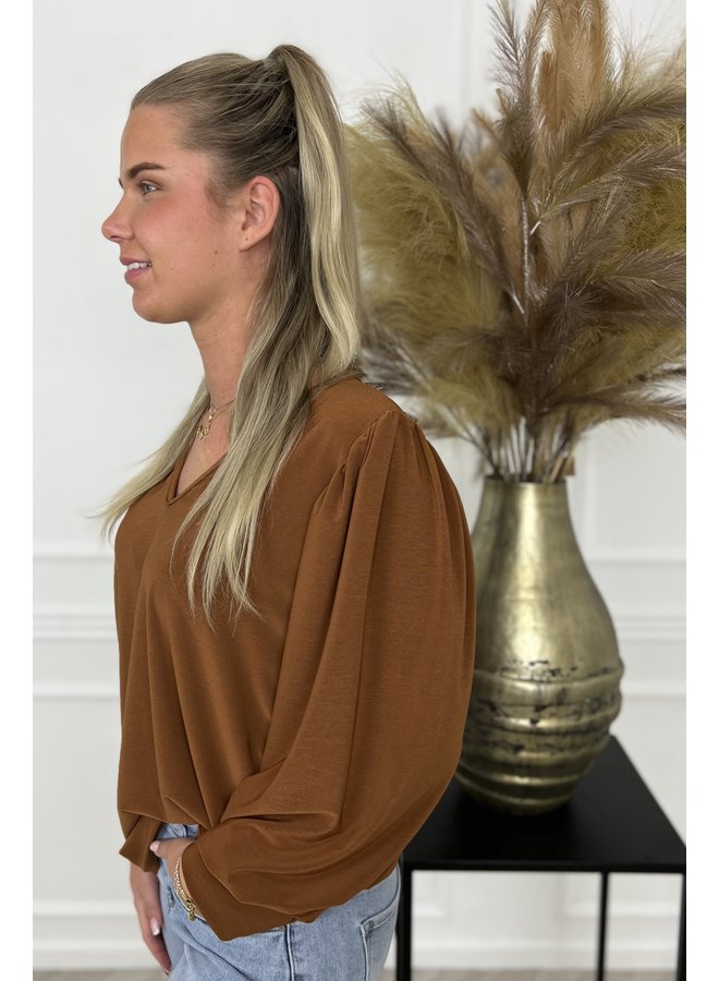 V Neck Blouse - Camel