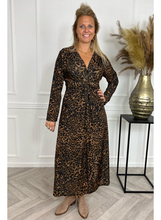 Curvy Knotted Leopard Spots Dress - Brown/Black