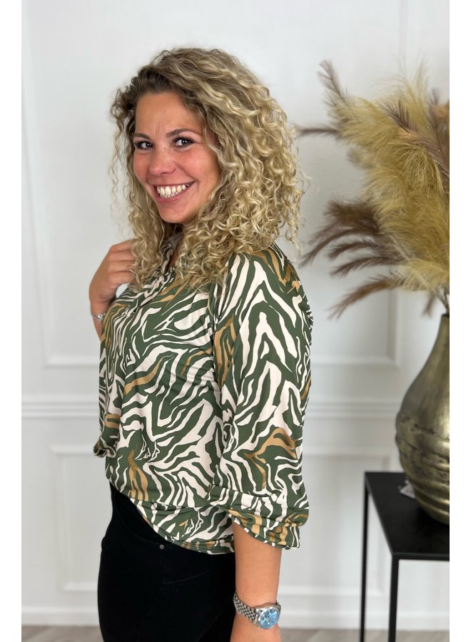 Musthave V Neck Zebra Blouse - Beige/Armygreen/Camel