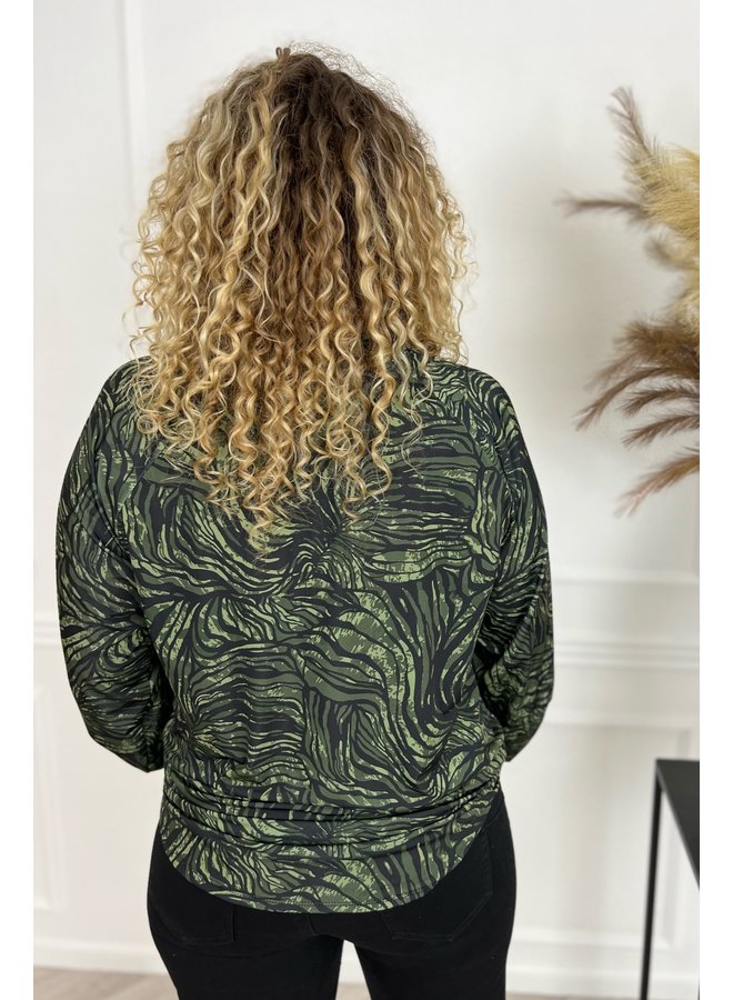 Musthave V Neck Camo Zebra Blouse - Armygreen/Black