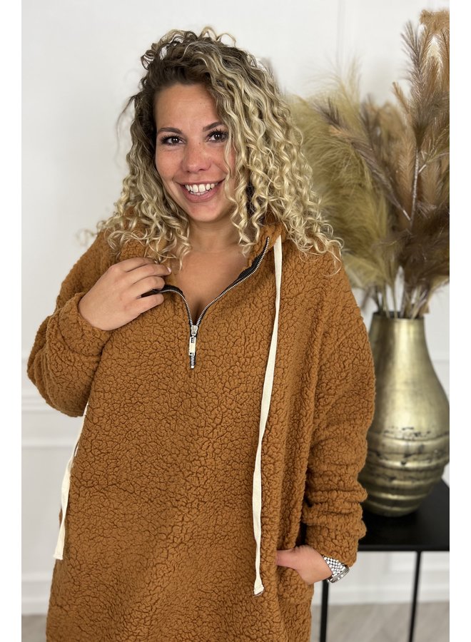 Teddy Hoodie Sweater Dress - Rusty