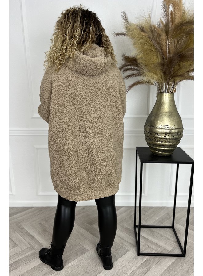 Teddy Hoodie Sweater Dress - Beige