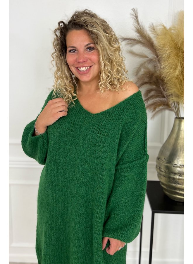 Cozy Knitted Seam Dress - Bottle Green