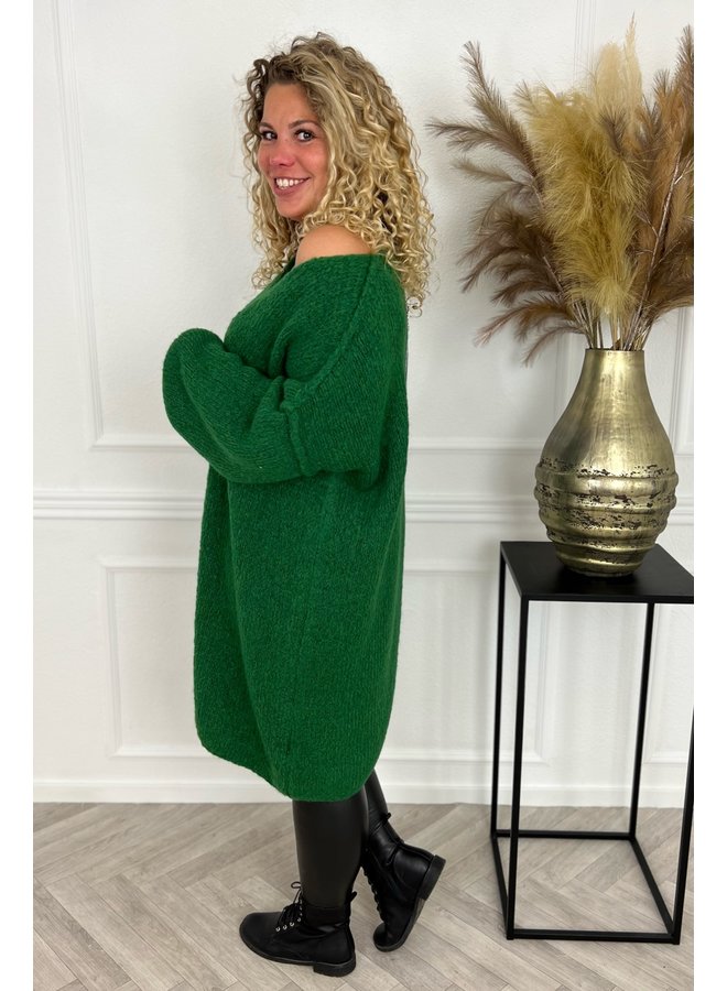 Cozy Knitted Seam Dress - Bottle Green