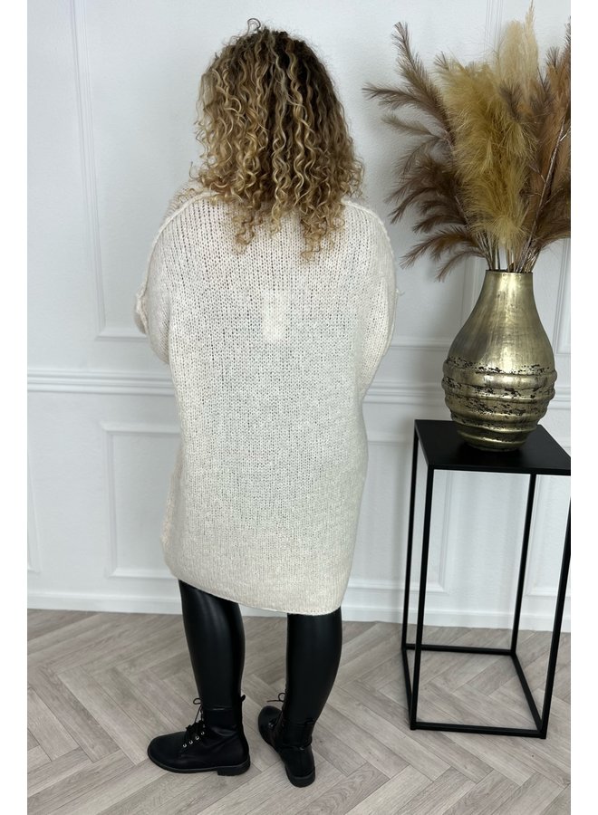 Cozy Knitted Seam Dress - Creme