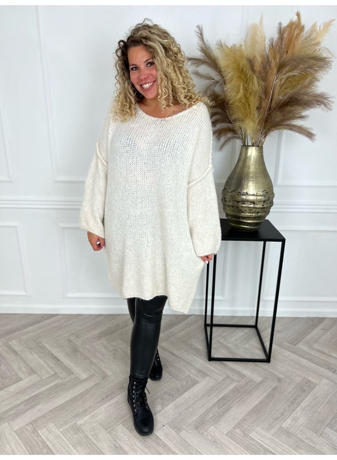 Cozy Knitted Seam Dress - Creme