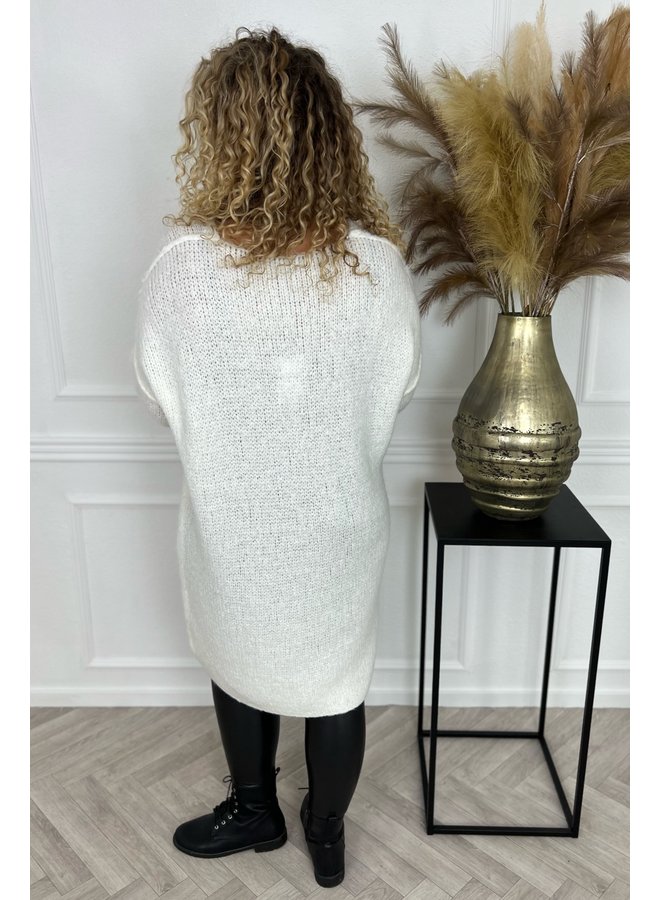 Cozy Knitted Seam Dress - White