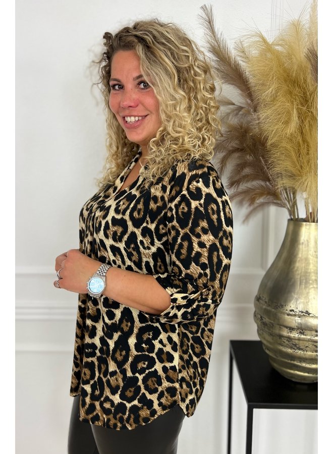 Animal Blouse - Leopard Beige/Camel