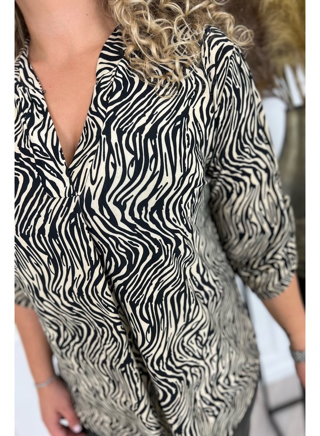 Animal Blouse - Zebra Black/Beige