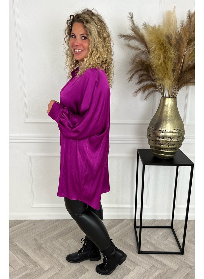 Shiny Silk Blouse Tunic - Magenta