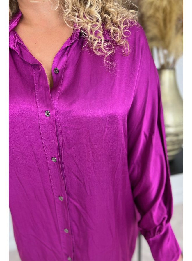 Shiny Silk Blouse Tunic - Magenta