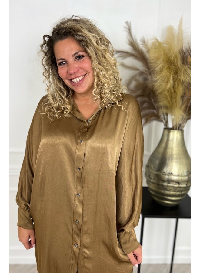 Shiny Silk Blouse Tunic - Camel