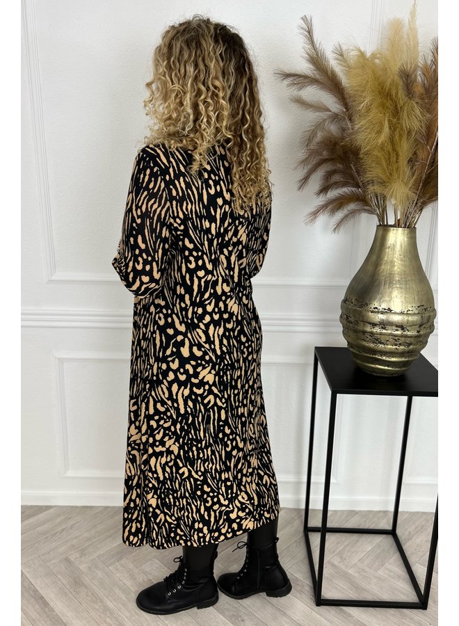 Maxi Blouse Dress - Animal Black/Camel