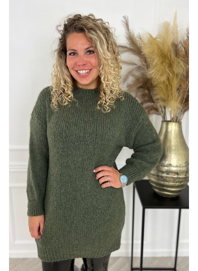 Balloon Sleeve Knitted Dress - Armygreen