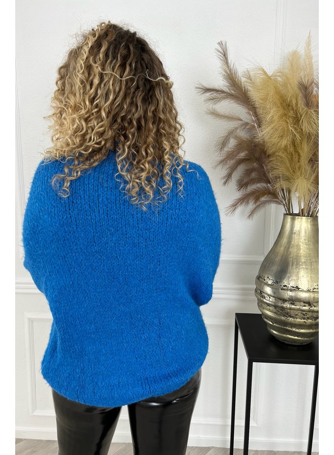 Cozy Knitted Balloon Sleeve Sweater - Blue