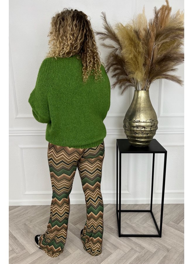 Cozy Knitted Balloon Sleeve Sweater - Green