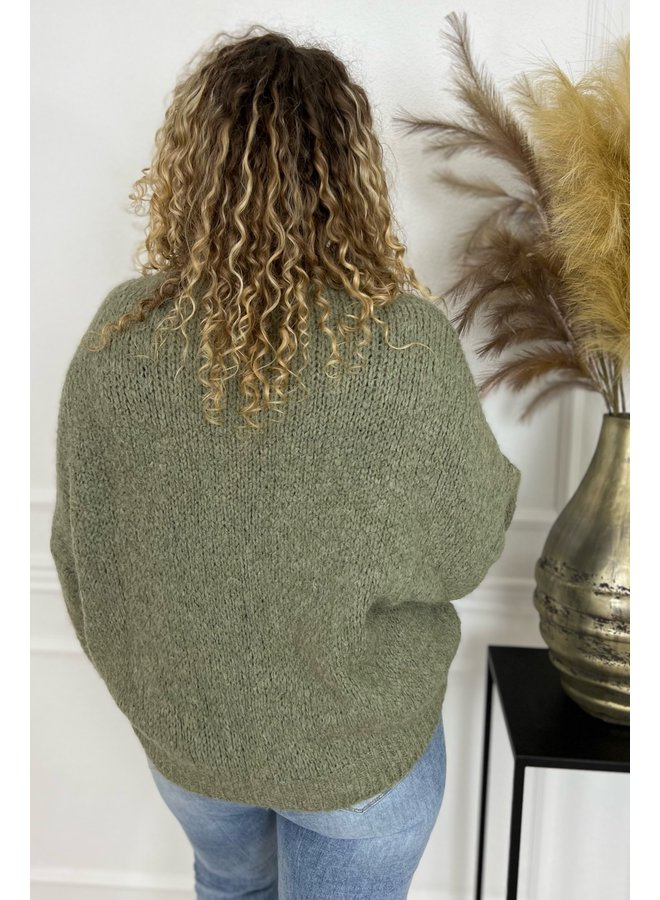 Cozy Knitted Balloon Sleeve Sweater - Olive