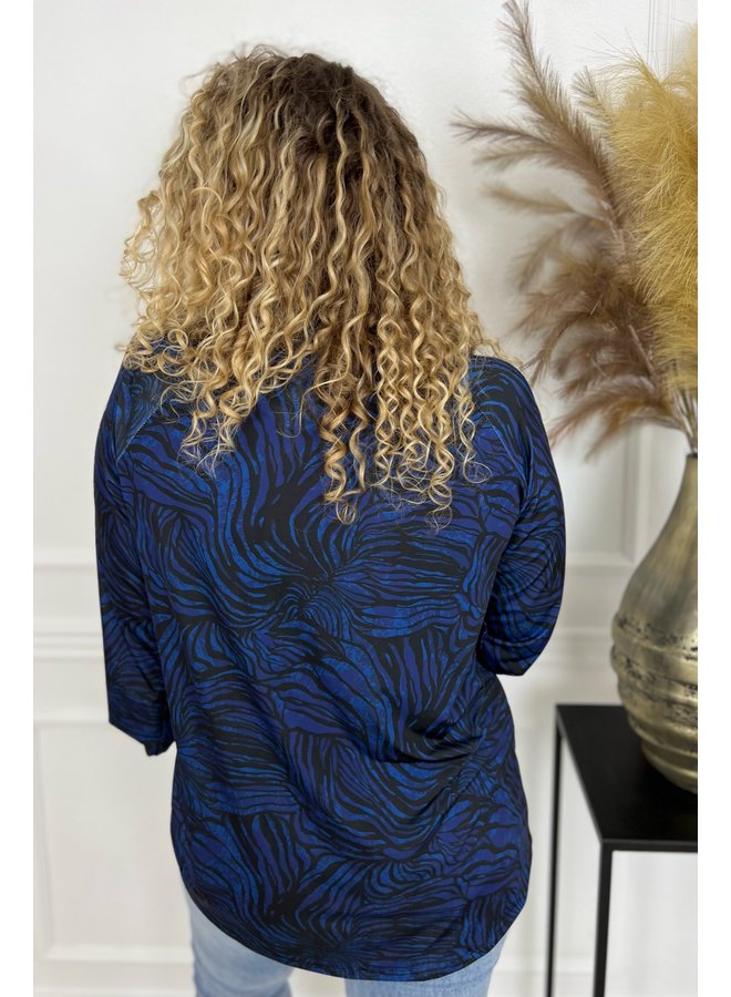 Musthave V Neck Camo Zebra Blouse - Kobalt/Black