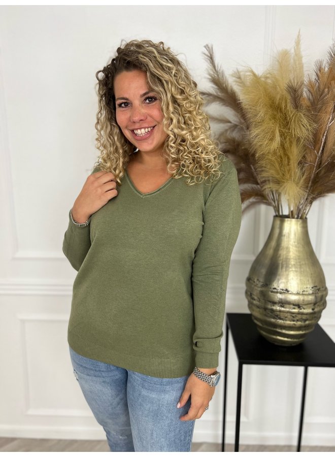 Melany V Neck Sweater - Armygreen