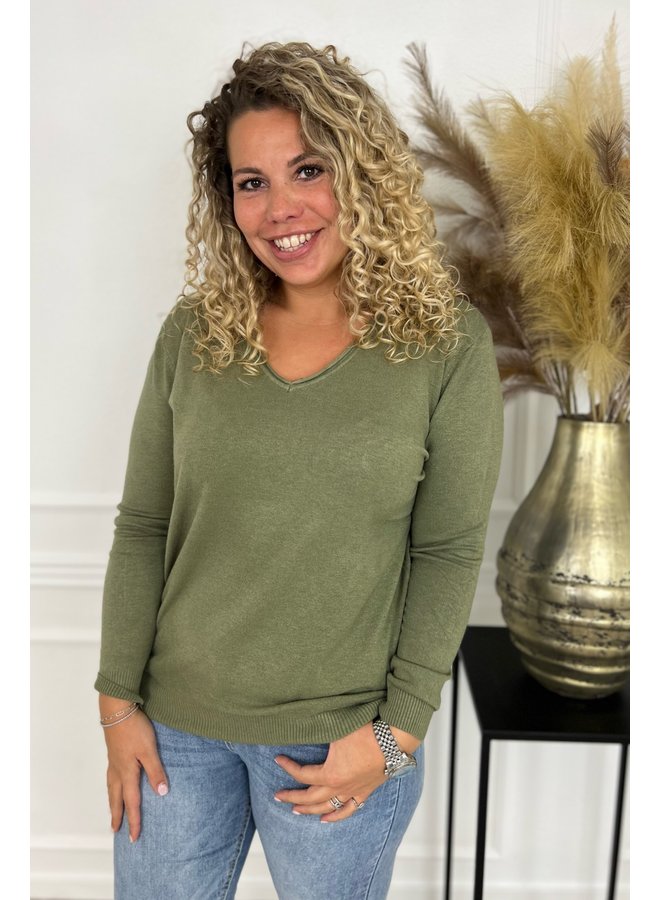 Melany V Neck Sweater - Armygreen