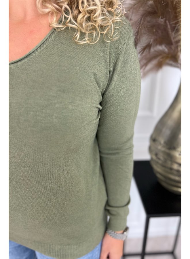 Melany V Neck Sweater - Armygreen