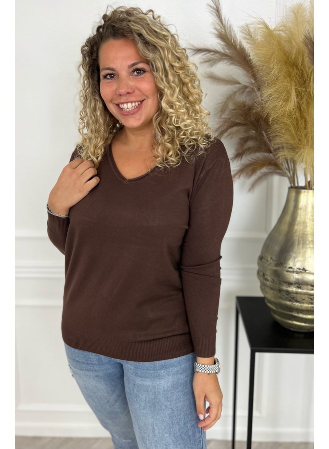 Melany V Neck Sweater - Brown