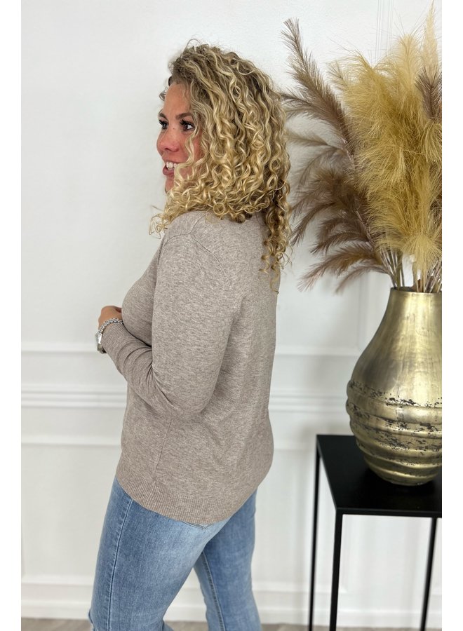 Melany V Neck Sweater - Taupe