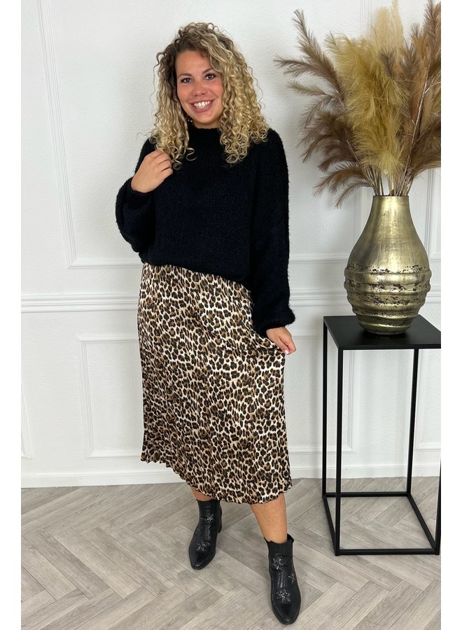 Plisse Leopard Skirt - Beige/Black