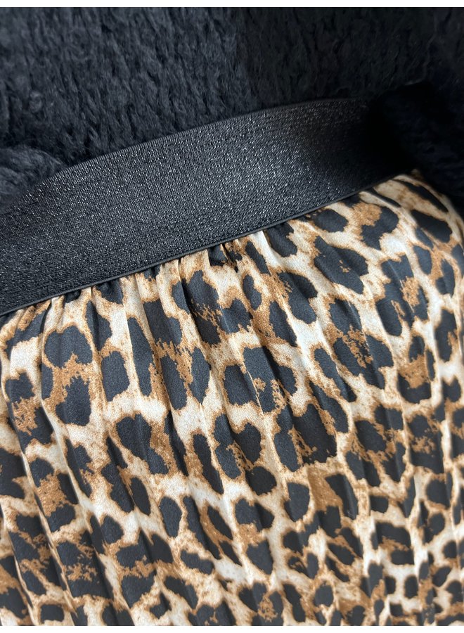 Plissé Leopard Skirt - Beige/Black