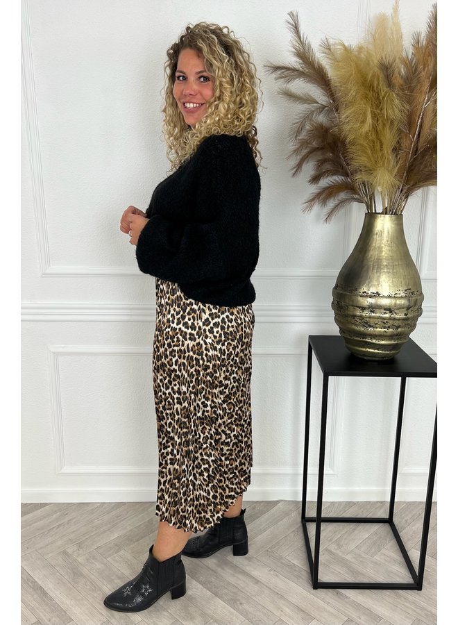 Plisse Leopard Skirt - Beige/Black