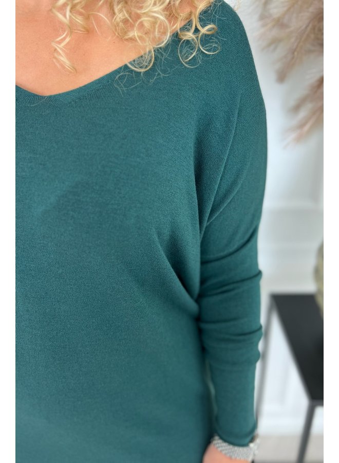 Long Cozy V Neck Sweater - Bottle Green