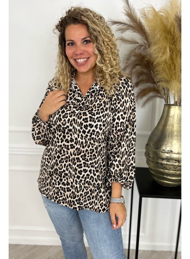 Musthave V Neck Leopard Blouse - Beige/Black