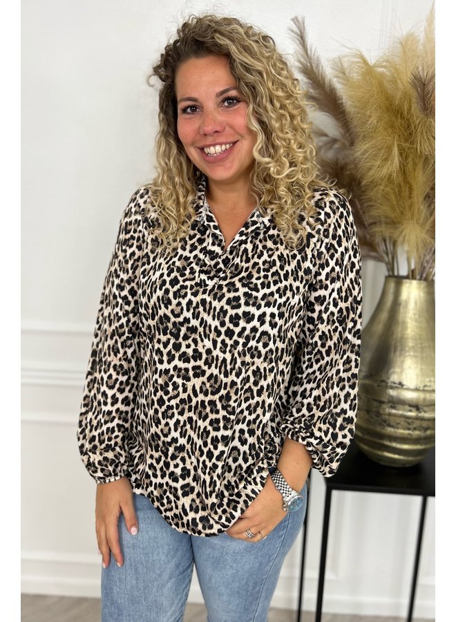 Musthave V Neck Leopard Blouse - Beige/Black