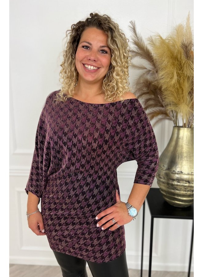 Sparkle Pied de Poule Tunic - Fuchsia/Gold