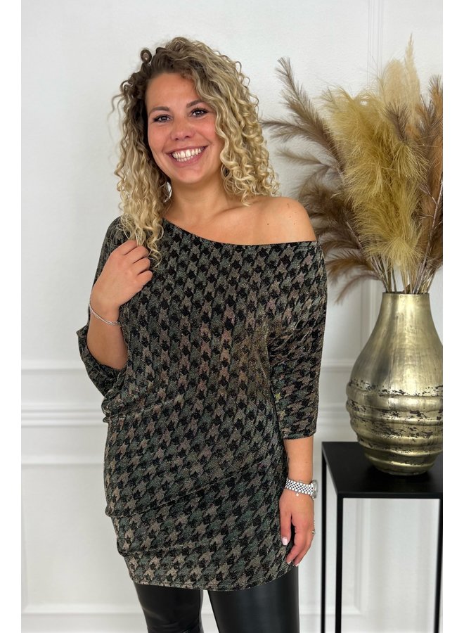 Sparkle Pied de Poule Tunic - Green/Gold