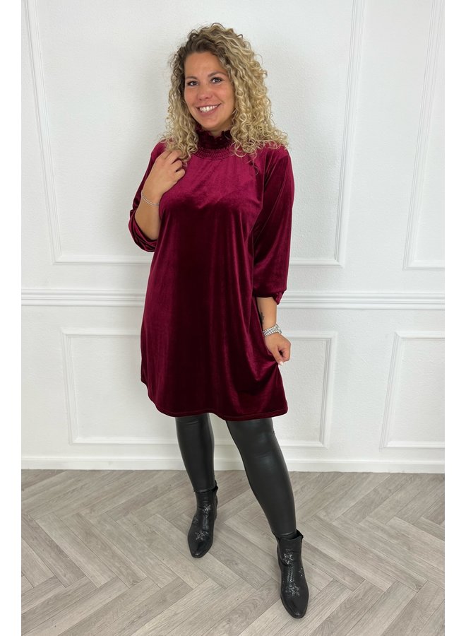 Velvet Col Dress - Bordeaux