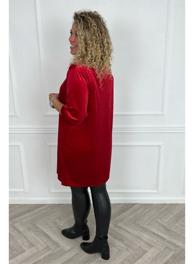 Velvet Col Dress - Red