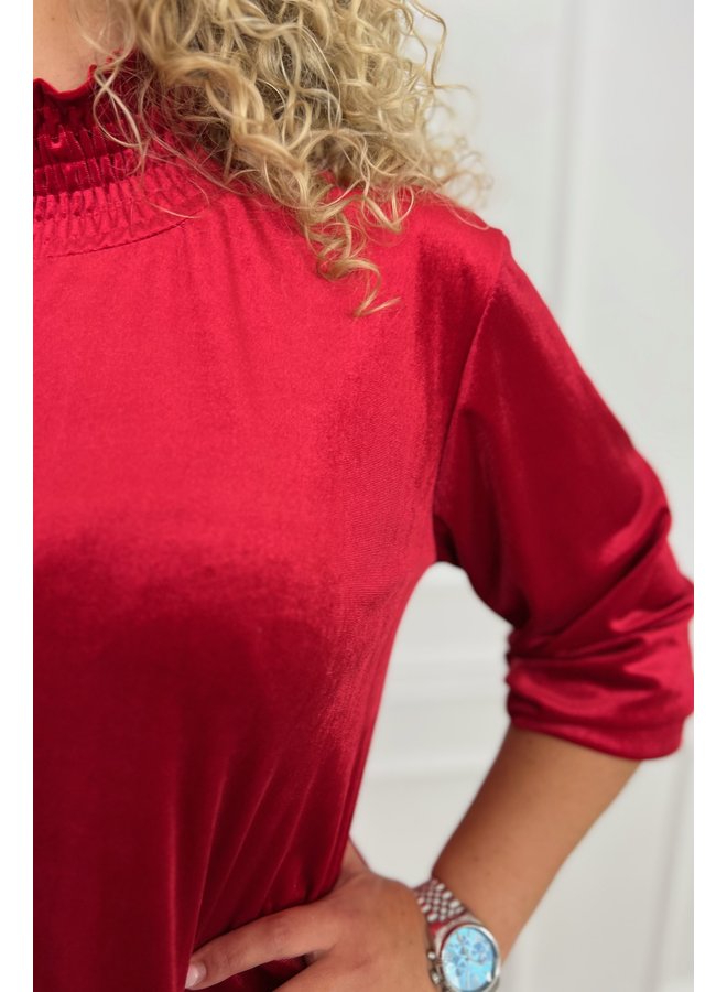 Velvet Col Dress - Red