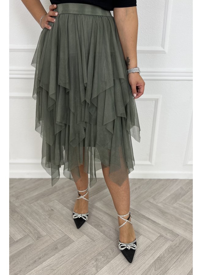 Ruffle Tulle Skirt - Armygreen