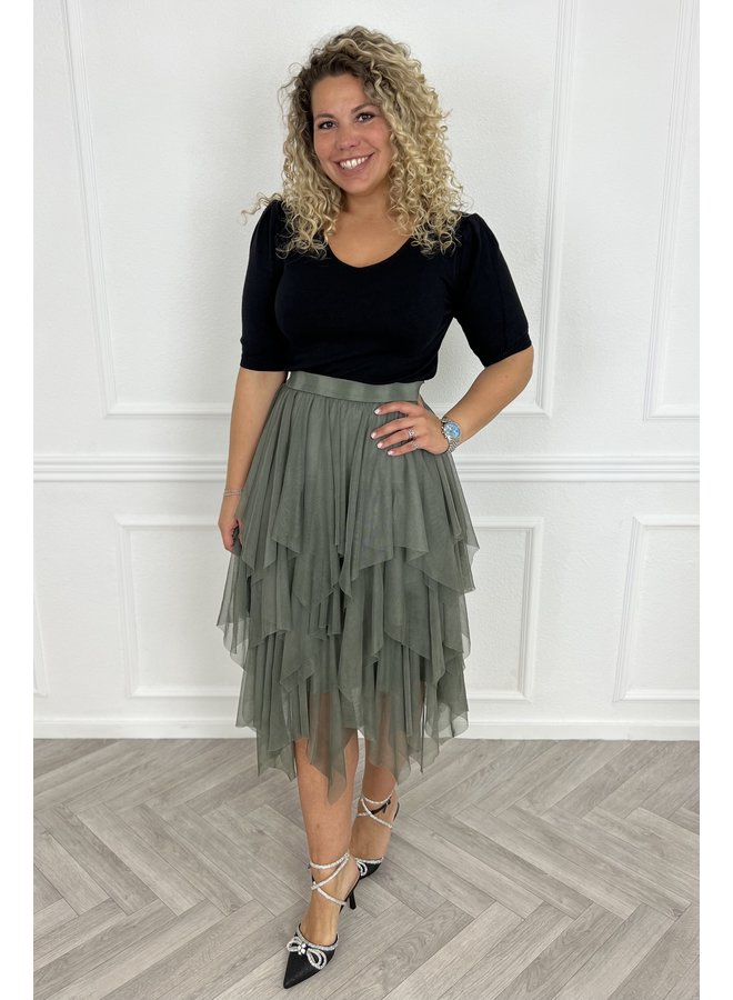 Ruffle Tulle Skirt - Armygreen