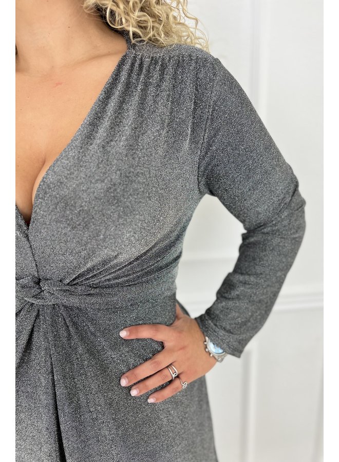 Curvy Knotted Lurex Dress - Silver