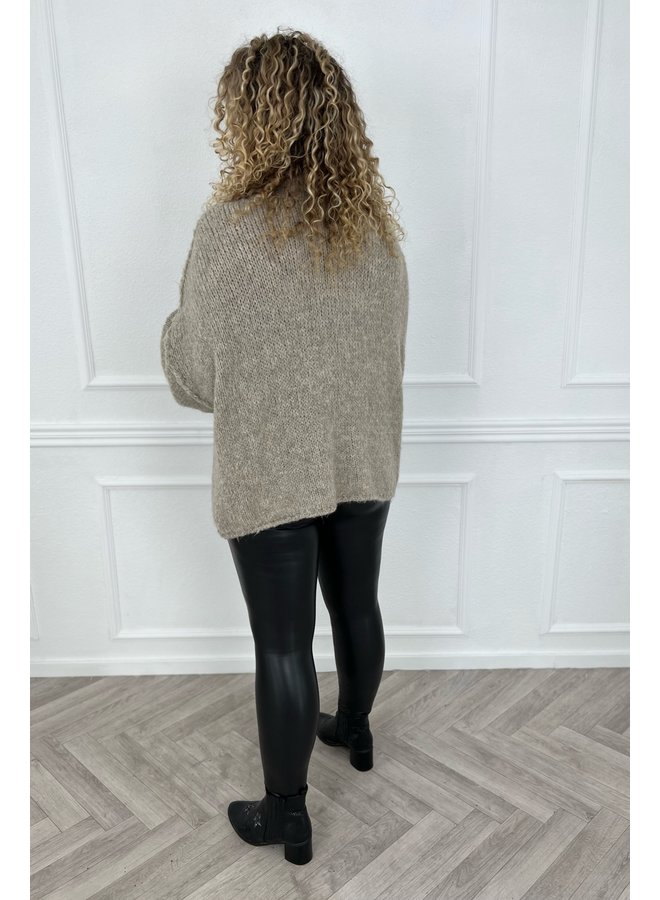 Turtle Knitted Balloon Sleeve Sweater - Beige