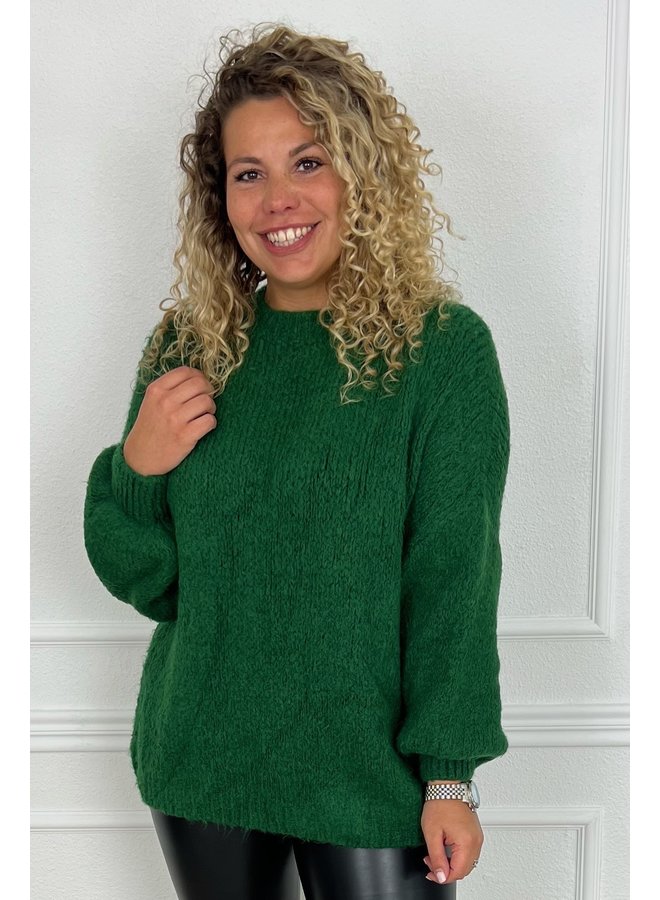 Balloon Sleeve Knitted Sweater - Fall Green