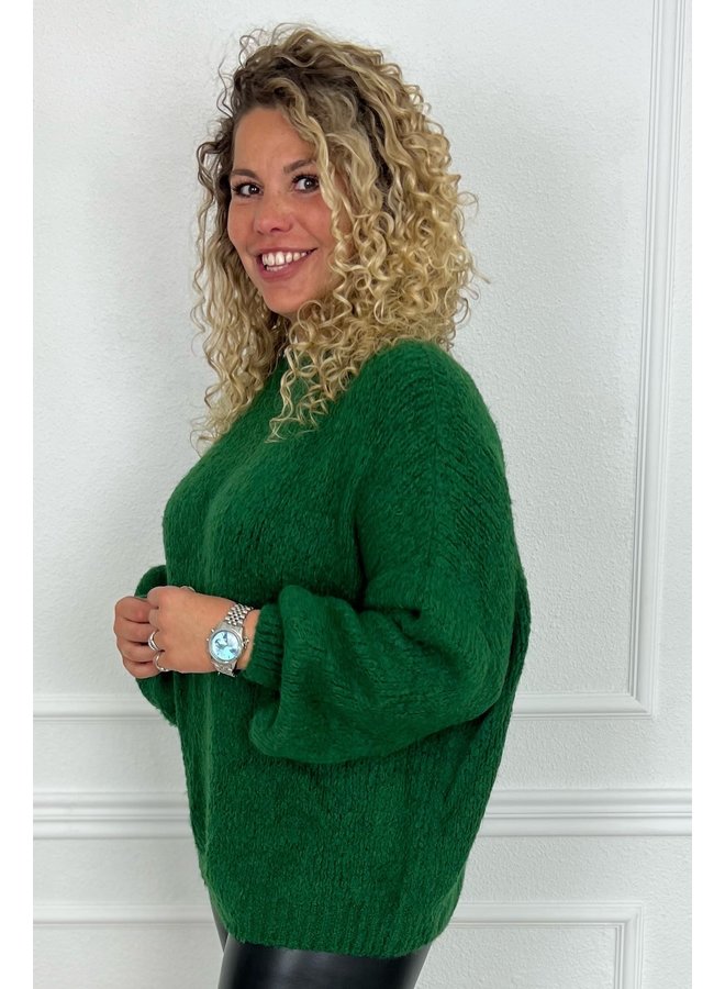 Balloon Sleeve Knitted Sweater - Fall Green