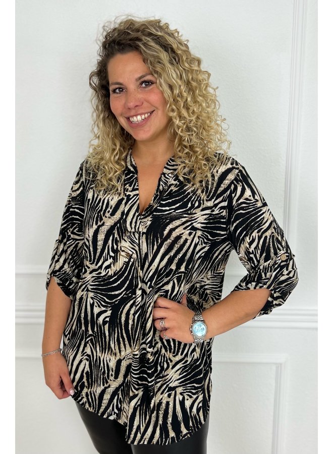 Perfect Animal Blouse - Big Zebra Beige/Black