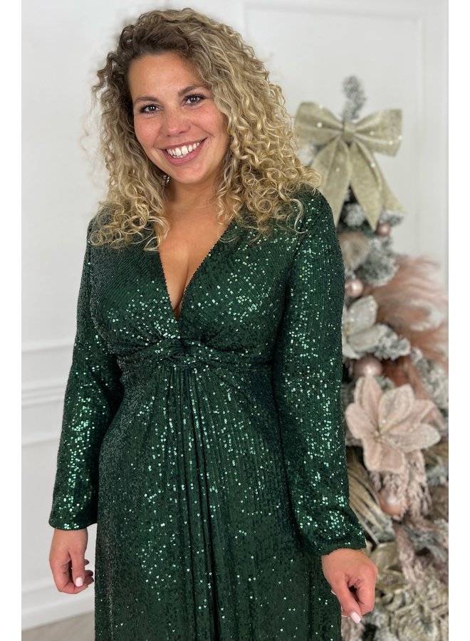 Sequin Knotted Dress - Dark Green