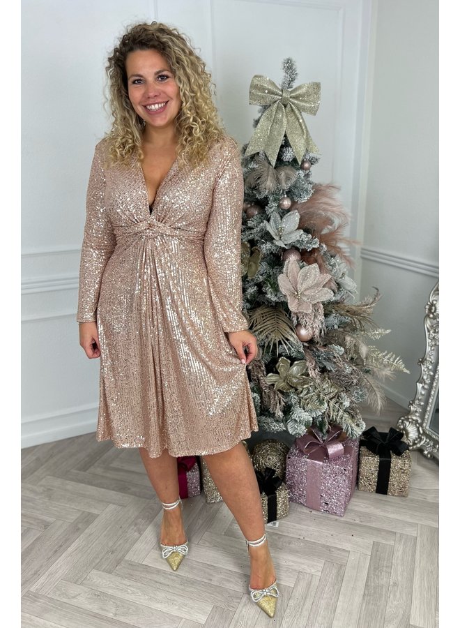 Sequin Knotted Dress - Rose Gold