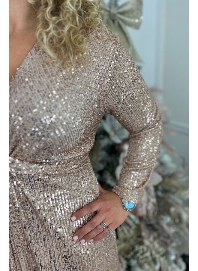 Sequin Knotted Dress - Rose Gold