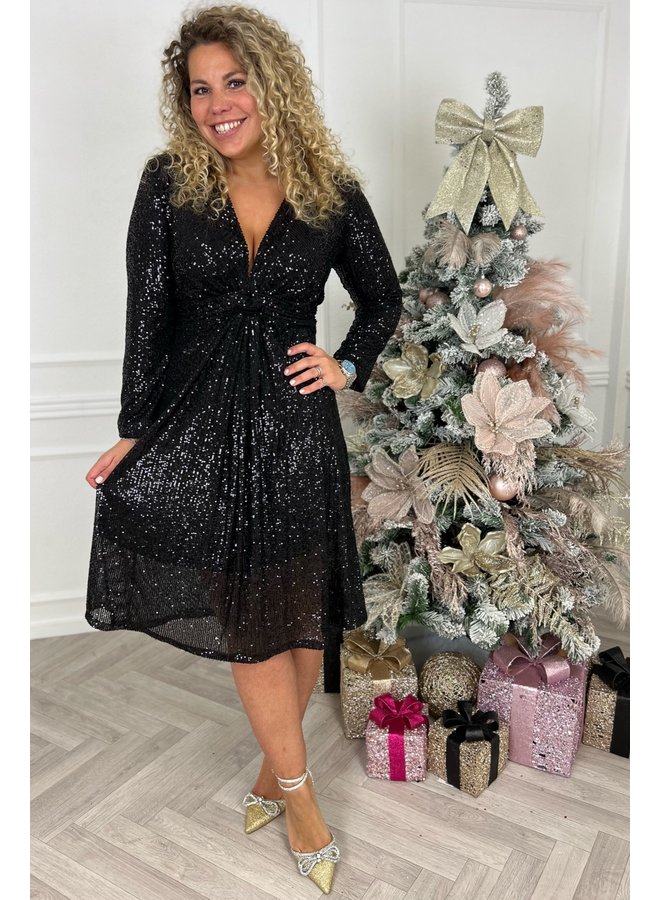 Sequin Knotted Dress - Black