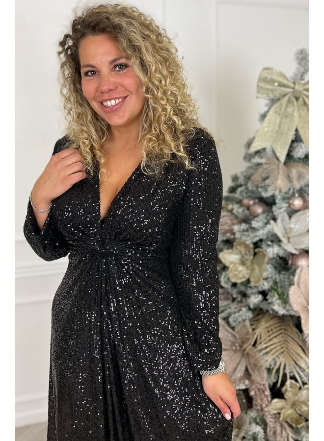 Sequin Knotted Dress - Black